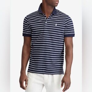 Polo Ralph Lauren Navy and Grey Custom Slim Fit Striped Polo.  Sz L